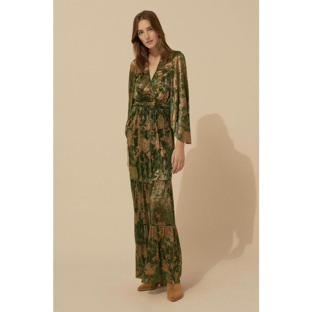 ba&sh Metallic Green and Gold Wrap Maxi Dress – Size S